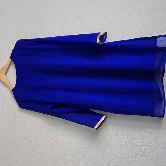 Elegant Royal Blue and Gold Embroidered Tunic Top Summer Indie Ethnic - Picture 4 of 12